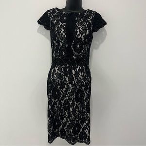 Monique Lhuillier Cap Sleeve See Through Scalloped Hem Dress Size 8